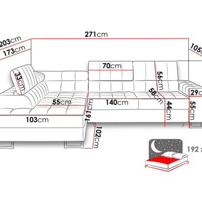 Rohová sedačka na každodenní spaní COLUMBUS - bílá, levý roh