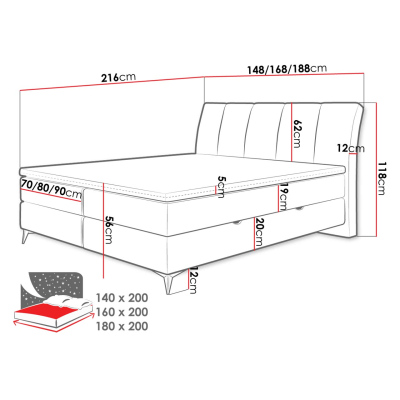 Kontinentální manželská postel 180x200 TALLOW - šedá + topper ZDARMA