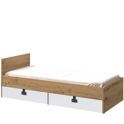 Jednolůžková postel do studentského pokoje 90x200 BASHIRA - dub / bílá