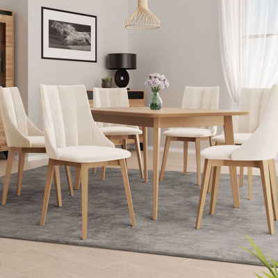 Rozkládací jídelní stůl se 6 židlemi NOWEN 2 - přírodní dřevo / béžový
