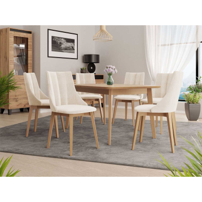 Rozkládací jídelní stůl se 6 židlemi NOWEN 2 - přírodní dřevo / béžový