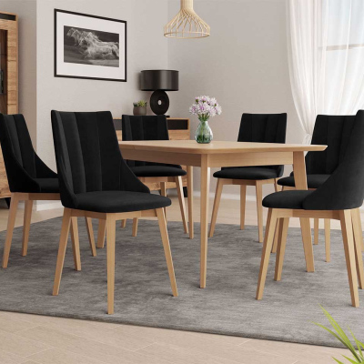 Rozkládací jídelní stůl se 6 židlemi NOWEN 2 - přírodní dřevo / černý 1