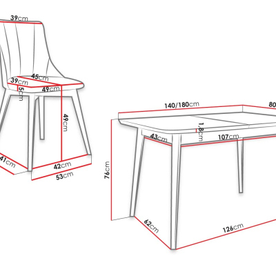 Rozkládací jídelní stůl se 6 židlemi NOWEN 2 - přírodní dřevo / béžový