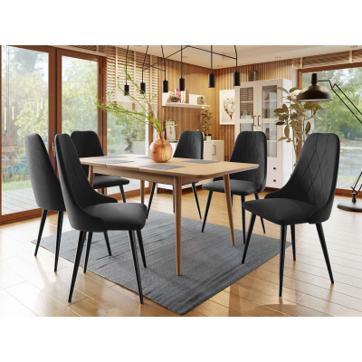 Rozkládací jídelní stůl se židlemi OLMIO 2 - přírodní dřevo / černý