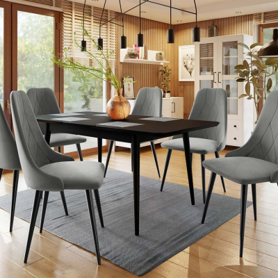 Rozkládací jídelní stůl se židlemi OLMIO 2 - černý / šedý