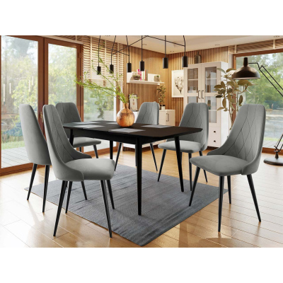 Rozkládací jídelní stůl se židlemi OLMIO 2 - černý / šedý