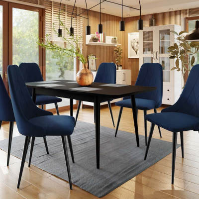 Rozkládací jídelní stůl se židlemi OLMIO 2 - černý / modrý