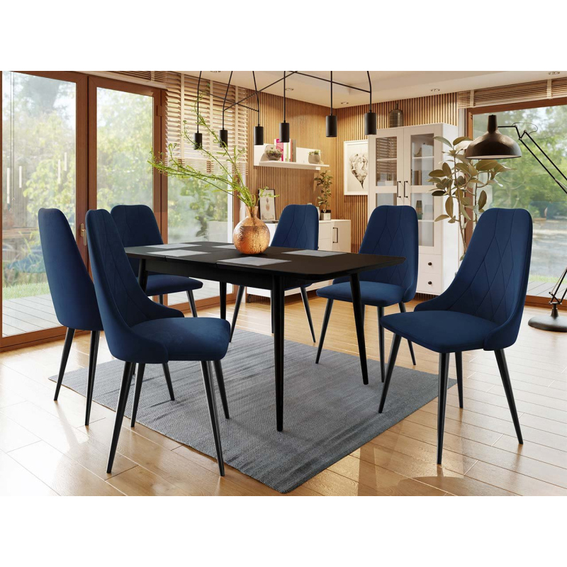 Rozkládací jídelní stůl se židlemi OLMIO 2 - černý / modrý