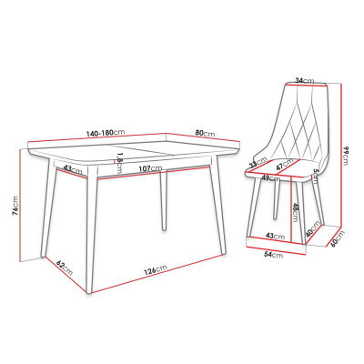 Rozkládací jídelní stůl se židlemi OLMIO 2 - přírodní dřevo / černý / šedý