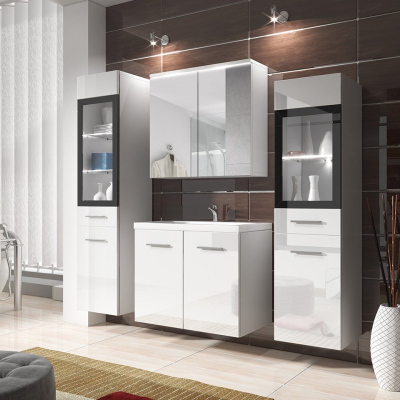 Koupelnová sestava YUKO 2 - lesklá bílá / bílá + baterie Platino