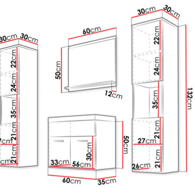 Koupelnová sestava s umyvadlem ZORAIDA XL - matera / lesklá bílá + sifon ZDARMA