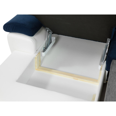 Rohová rozkládací sedačka SAN DIEGO MINI - bílá ekokůže / modrá / žlutá, pravý roh