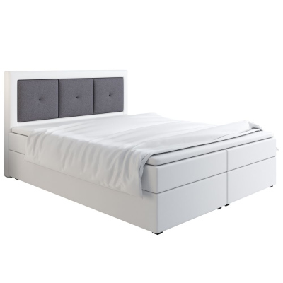 Boxspringová postel LILLIANA 4 - 200x200, bílá eko kůže / šedá