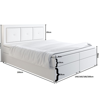 Boxspringová postel LILLIANA 4 - 200x200, bílá eko kůže / šedá