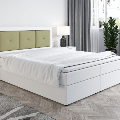 Boxspringová postel LILLIANA 4 - 180x200, bílá eko kůže / zelená