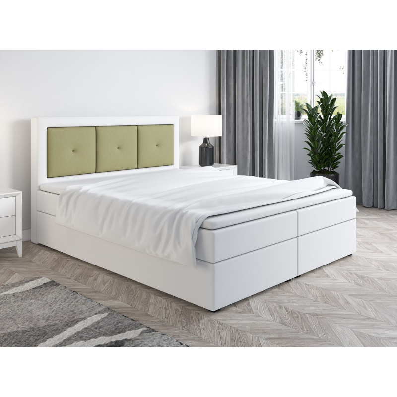 Boxspringová postel LILLIANA 4 - 180x200, bílá eko kůže / zelená