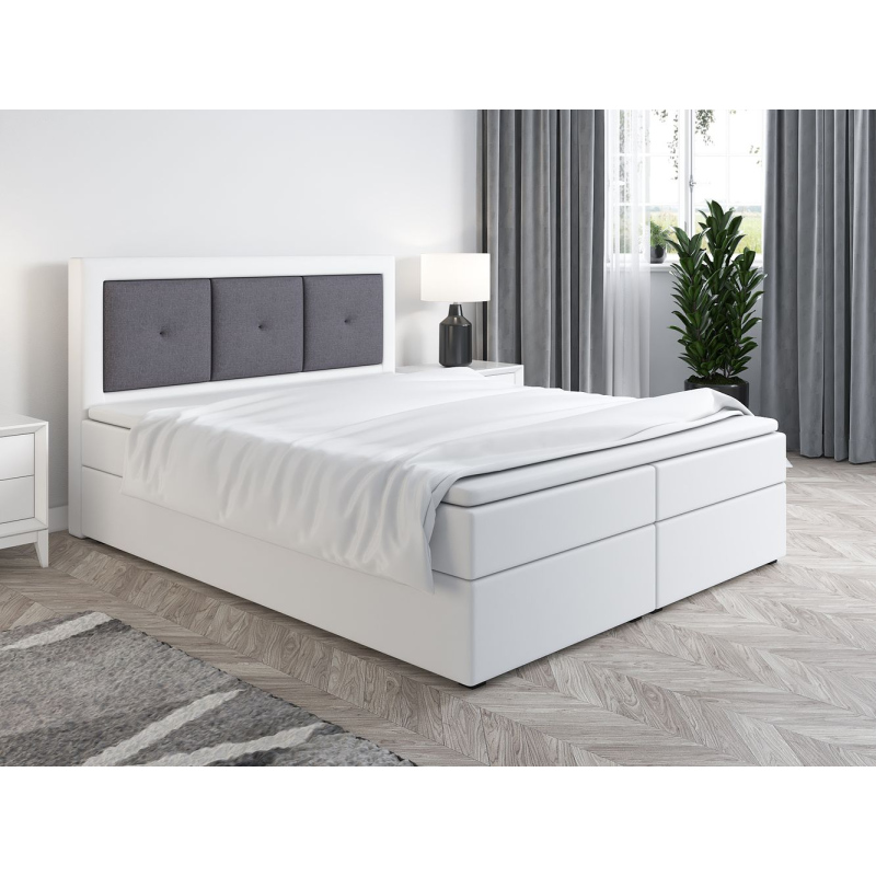 Boxspringová postel LILLIANA 4 - 180x200, bílá eko kůže / šedá