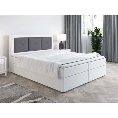 Boxspringová postel LILLIANA 4 - 180x200, bílá eko kůže / šedá
