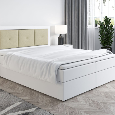 Boxspringová postel LILLIANA 4 - 180x200, bílá eko kůže / béžová