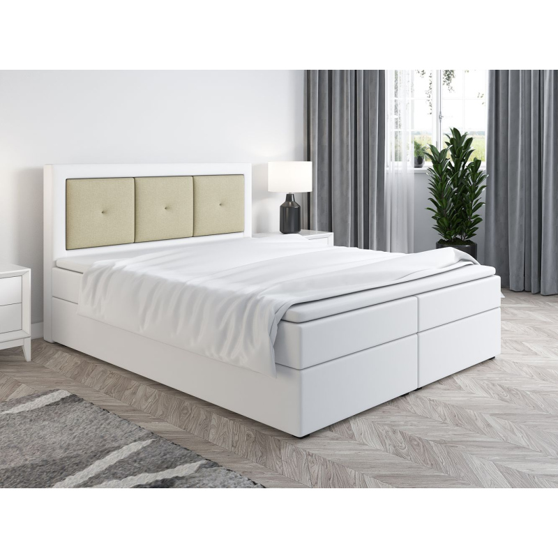 Boxspringová postel LILLIANA 4 - 180x200, bílá eko kůže / béžová
