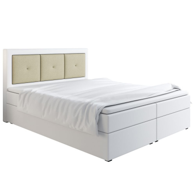 Boxspringová postel LILLIANA 4 - 160x200, bílá eko kůže / béžová