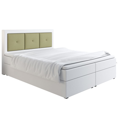 Boxspringová postel LILLIANA 4 - 140x200, bílá eko kůže / zelená