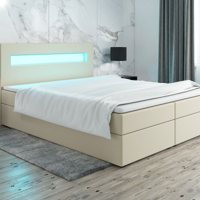 Čalouněná postel s osvětlením LILLIANA 3 - 200x200, béžová eko kůže