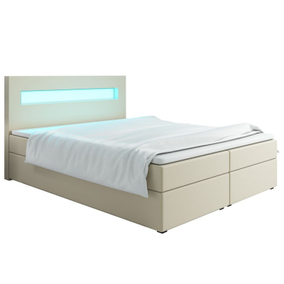 Čalouněná postel s osvětlením LILLIANA 3 - 200x200, béžová eko kůže