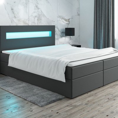 Čalouněná postel s osvětlením LILLIANA 3 - 200x200, šedá eko kůže