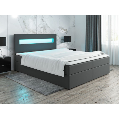Čalouněná postel s osvětlením LILLIANA 3 - 200x200, šedá eko kůže