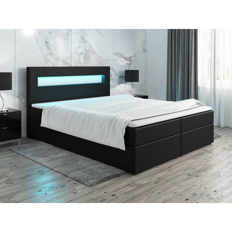 Čalouněná postel s osvětlením LILLIANA 3 - 200x200, černá eko kůže
