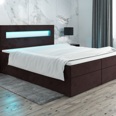 Čalouněná postel s osvětlením LILLIANA 3 - 200x200, hnědá