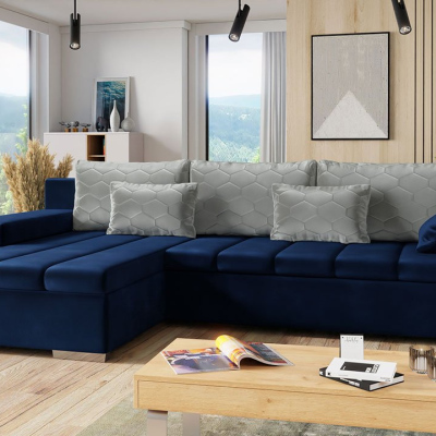 Rohová rozkládací sedačka ZELMA - modrá / šedá, levý roh