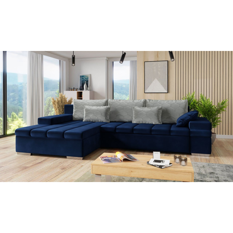 Rohová rozkládací sedačka ZELMA - modrá / šedá, levý roh