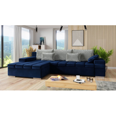 Rohová rozkládací sedačka ZELMA - modrá / šedá, levý roh