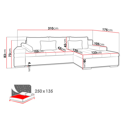 Rohová rozkládací sedačka ZELMA - šedá, pravý roh
