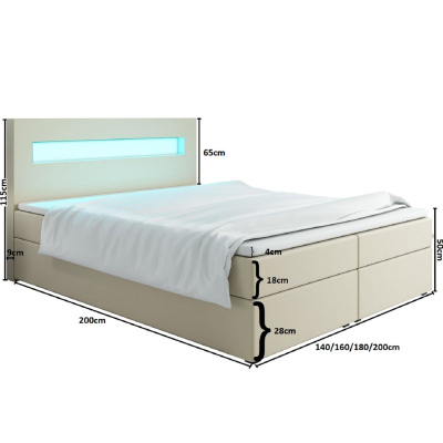 Čalouněná postel s osvětlením LILLIANA 3 - 180x200, modrá