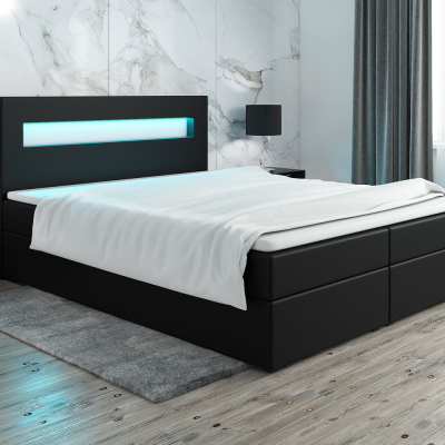 Čalouněná postel s osvětlením LILLIANA 3 - 140x200, černá eko kůže