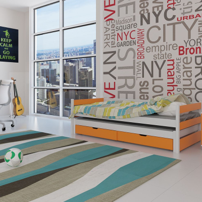 Postel s přistýlkou MARGARITA - 90x200, bílá / oranžová