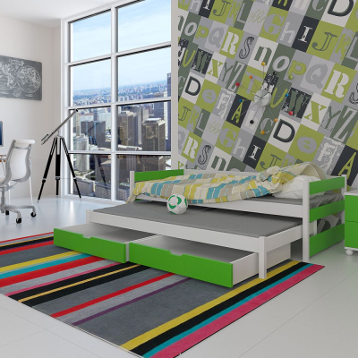 Postel s přistýlkou MARGARITA - 90x200, bílá / zelená