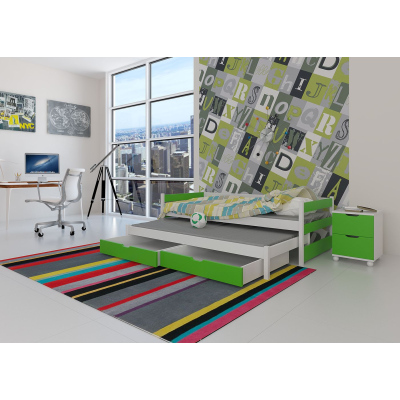 Postel s přistýlkou MARGARITA - 90x200, bílá / zelená