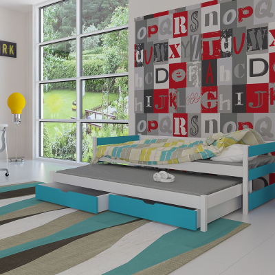 Postel s přistýlkou MARGARITA - 90x200, bílá / modrá