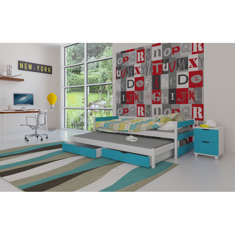 Postel s přistýlkou MARGARITA - 90x200, bílá / modrá