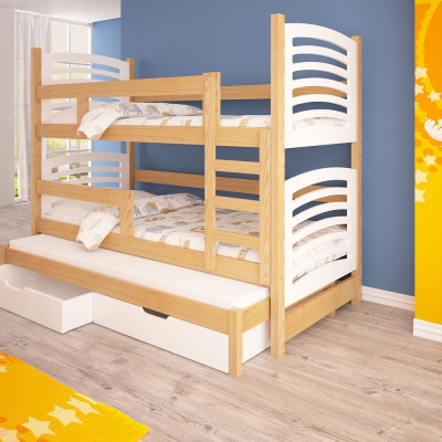 Dětská patrová postel pro tři KALA 2 - 75x180, borovice / bílá