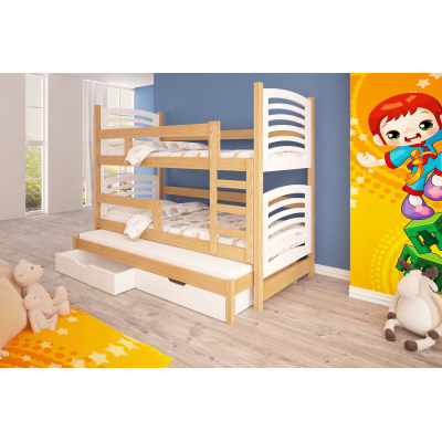 Dětská patrová postel pro tři KALA 2 - 75x180, borovice / bílá