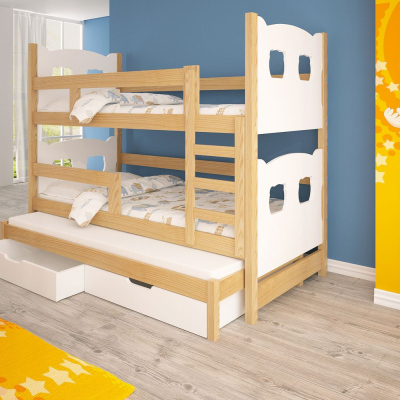 Dětská patrová postel pro tři KALA 1 - 75x180, borovice / bílá