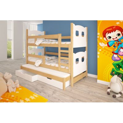 Dětská patrová postel pro tři KALA 1 - 75x180, borovice / bílá