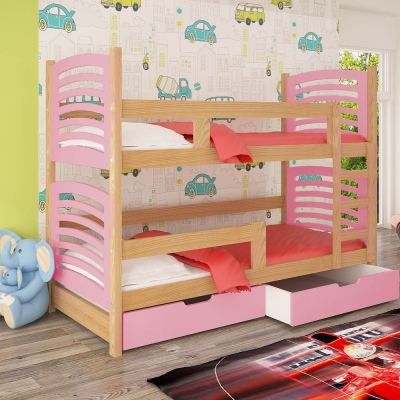Patrová postel s úložným prostorem KALA 2 - 75x180, borovice / růžová