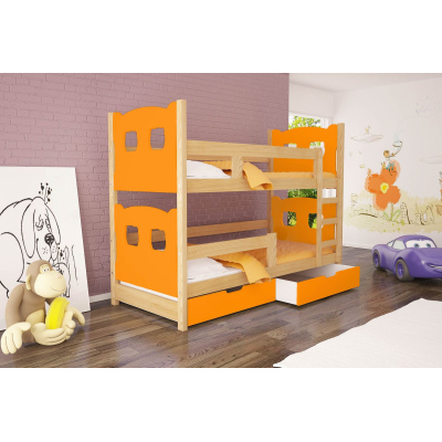 Patrová postel s úložným prostorem KALA 1 - 75x180, borovice / oranžová