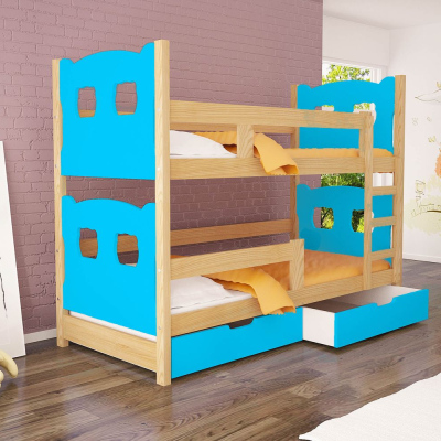 Patrová postel s úložným prostorem KALA 1 - 75x180, borovice / modrá